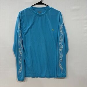 World Wide Sportsman Long Sleeve Shirt Men's S Blue Tribal Sleeve Fishing Tee